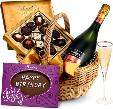 Birthday Wine & Chocolates Gift Basket With Prosecco